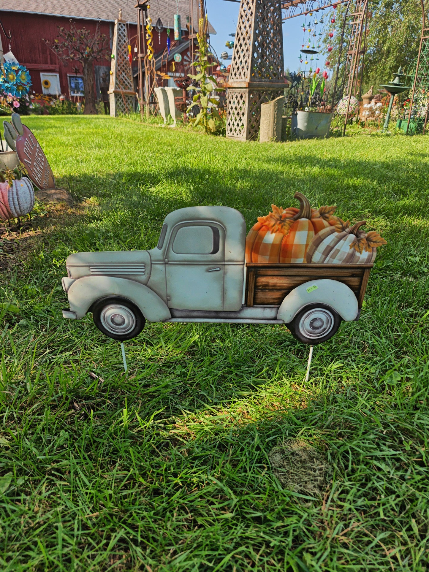 White Truck With Plaid Pumpkins