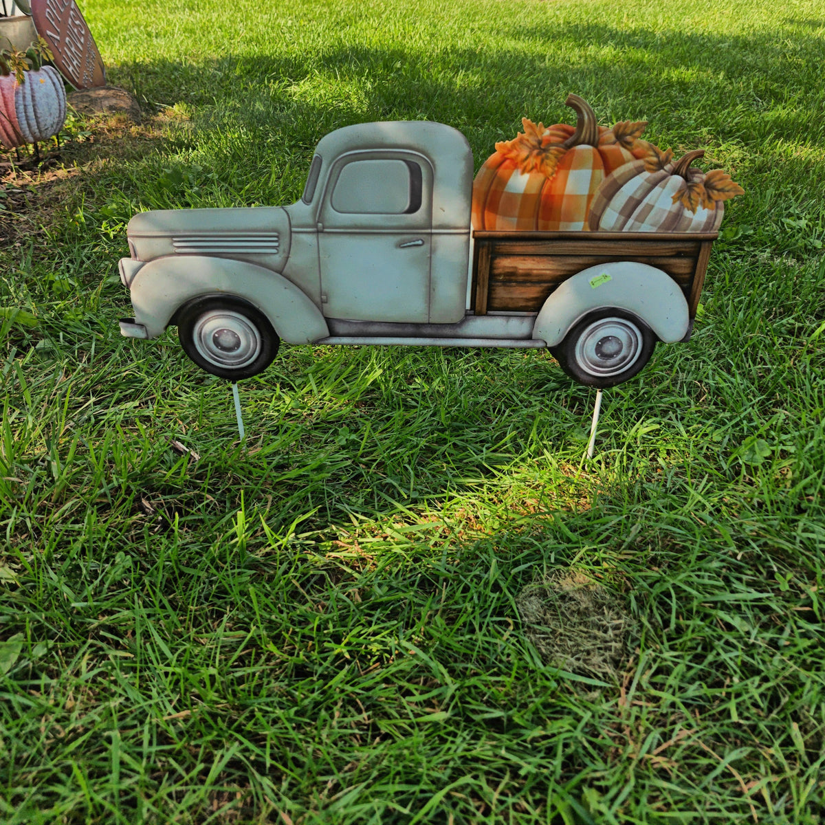 White Truck With Plaid Pumpkins