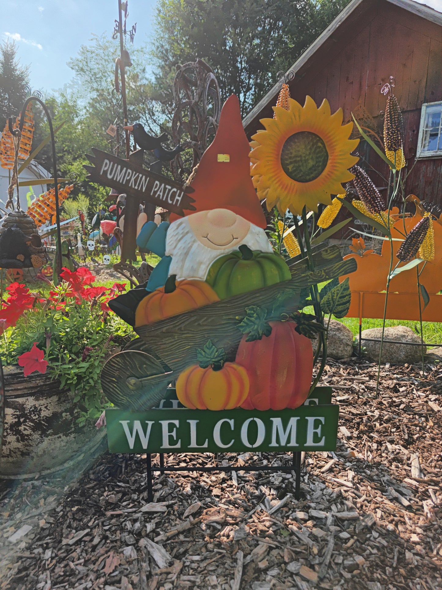 Gnome Wheelbarrow Pumpkins Welcome