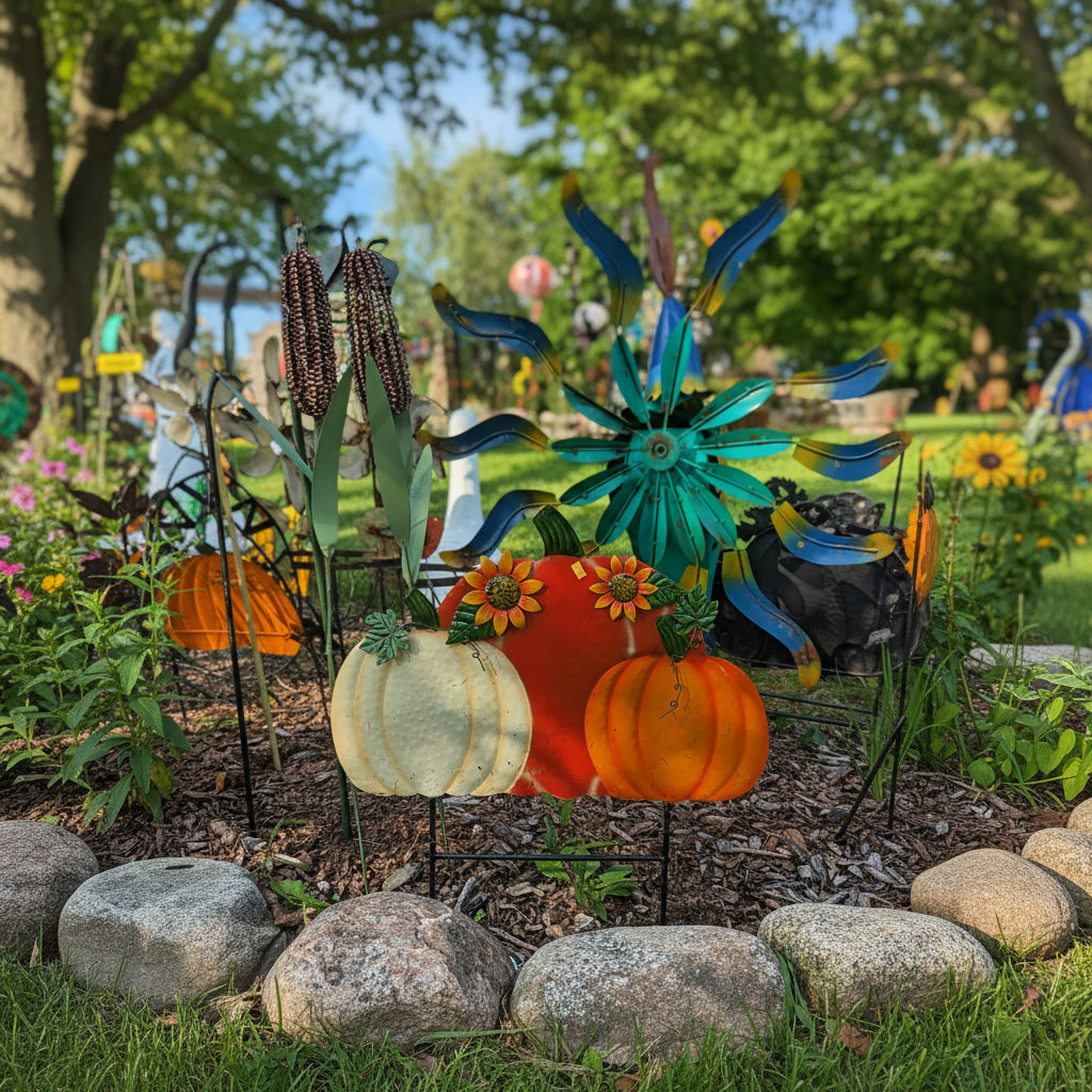 Triple Pumpkin With Sunflowers