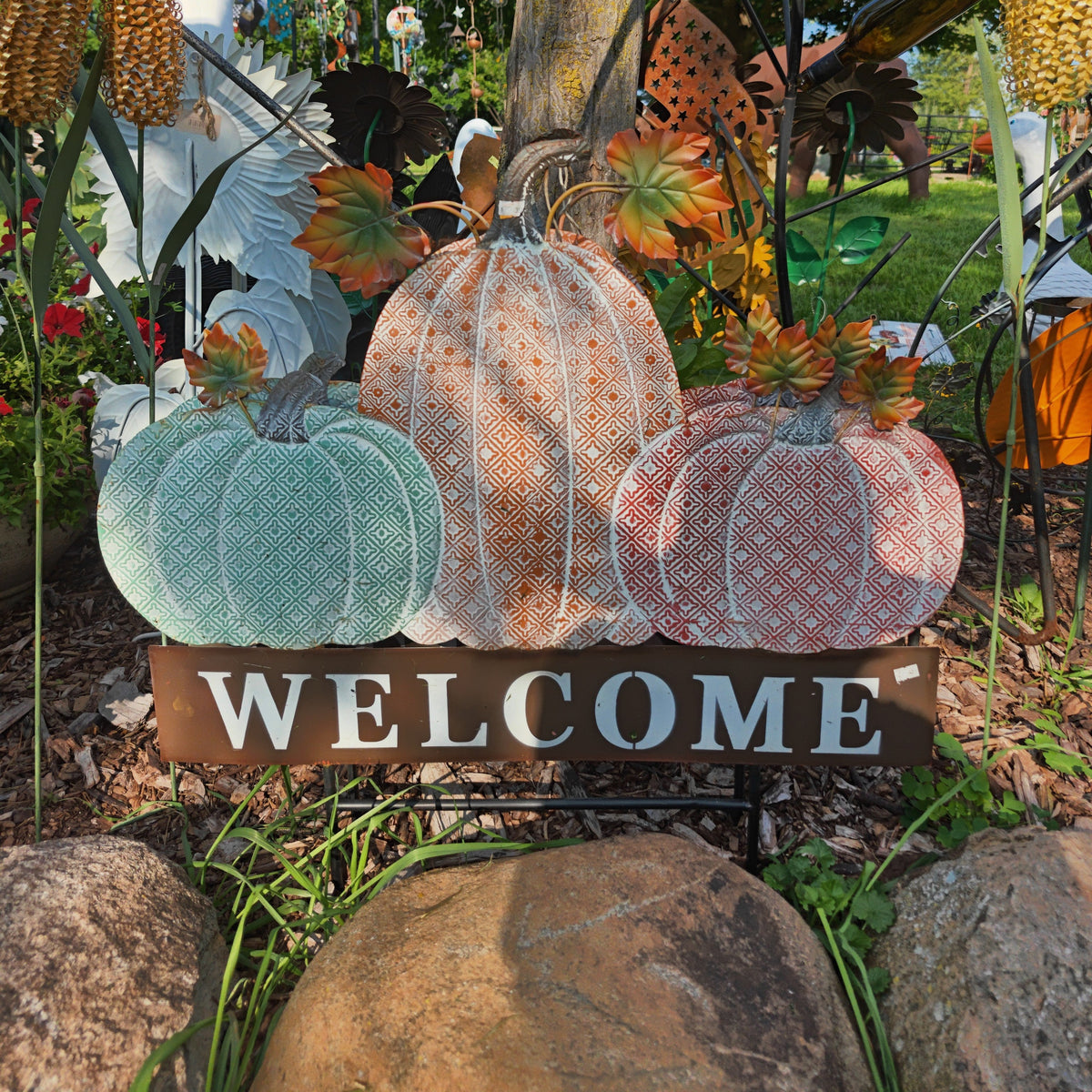 3 Textured Welcome Pumpkins