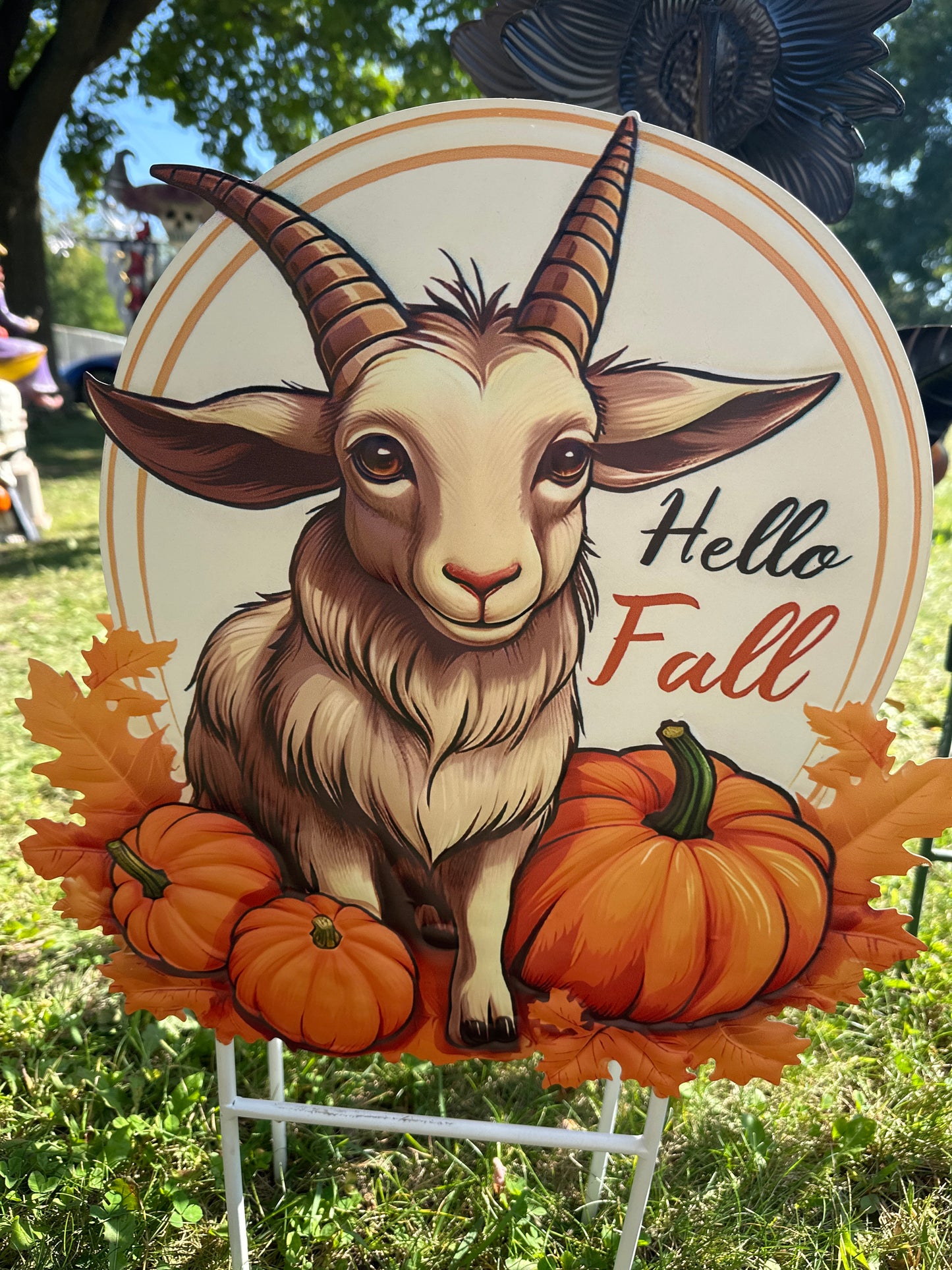Metal Fall Goat with Pumpkin
