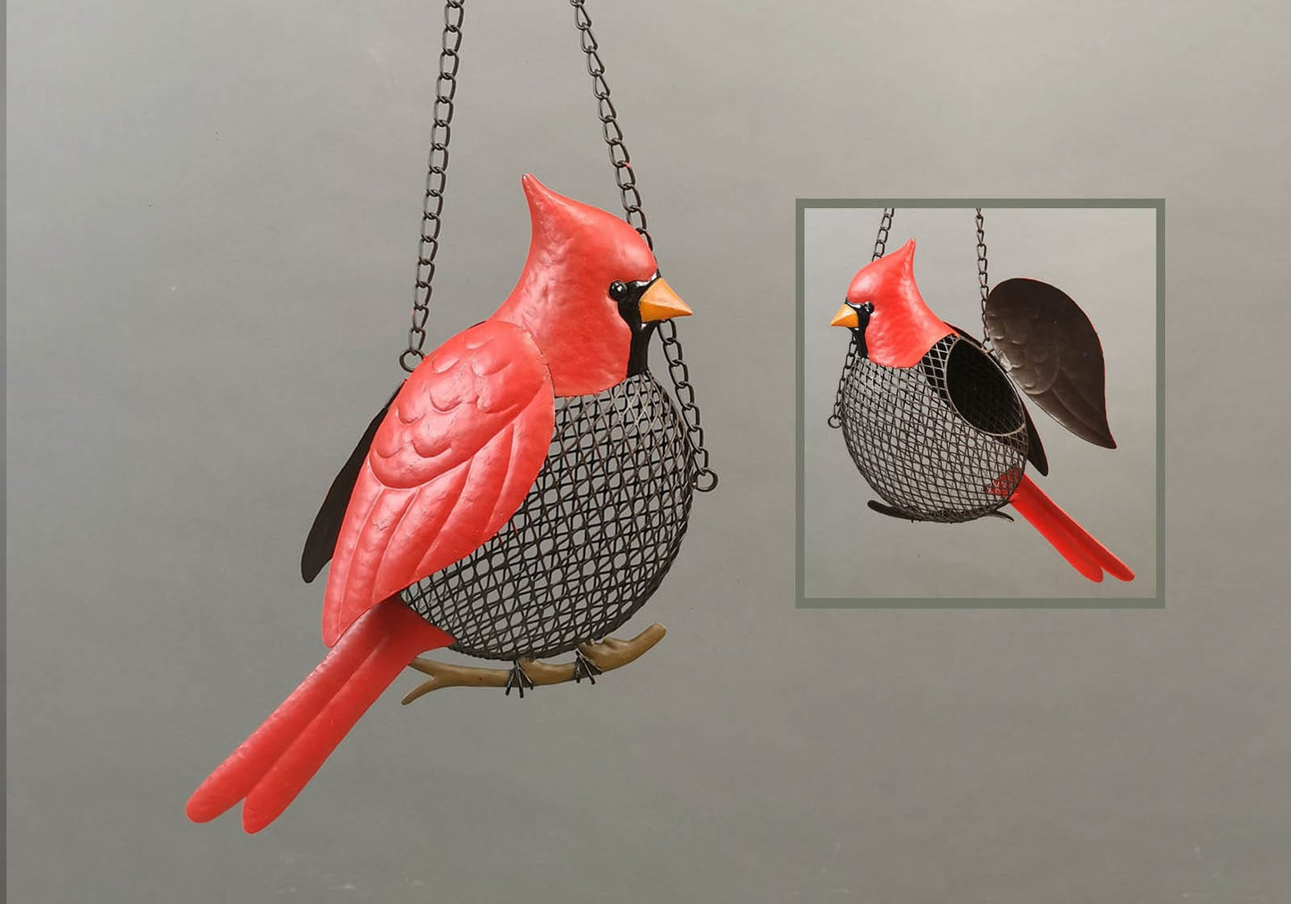 Metal Cardinal Bird Feeder 9X23H