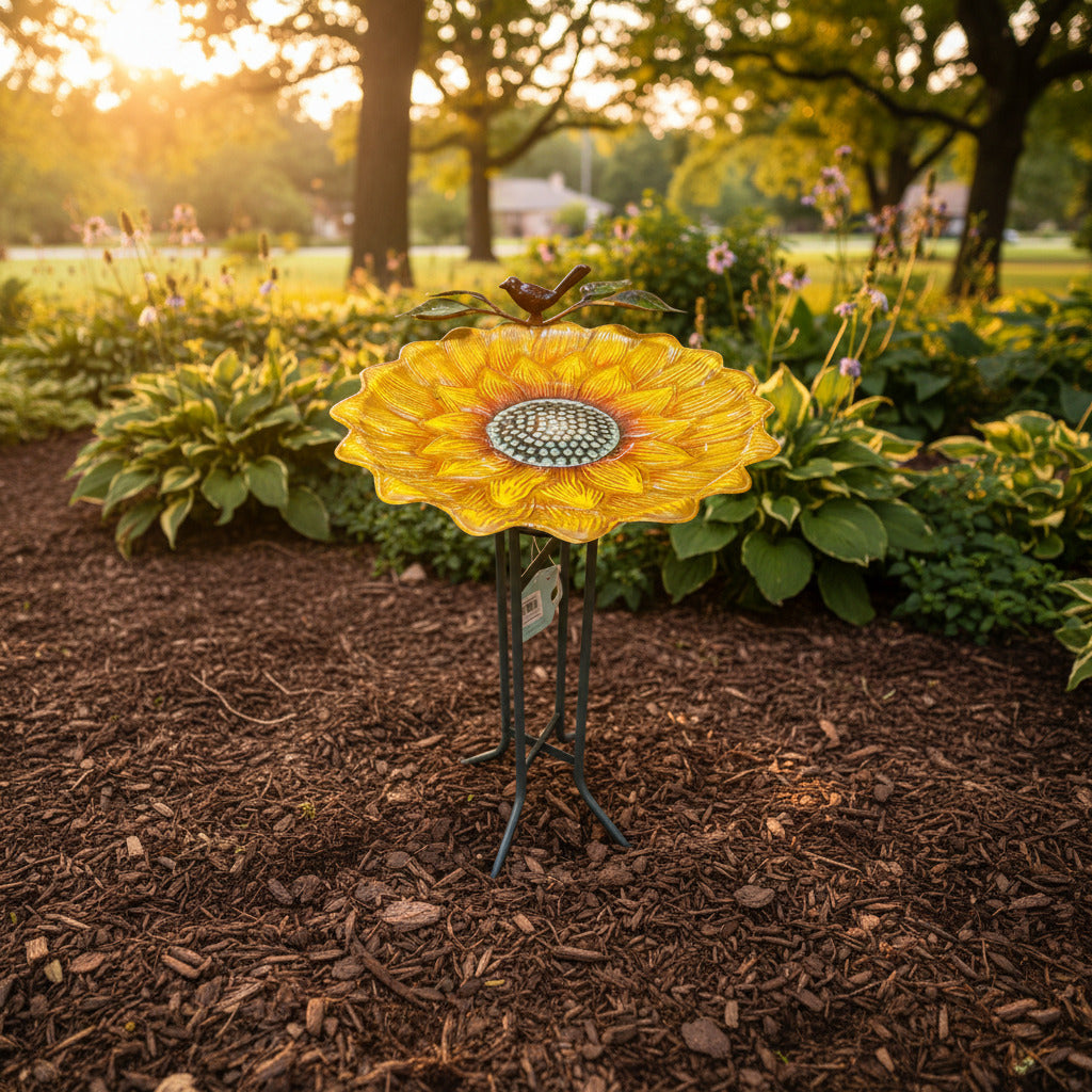 Metal Flower Bird Bath