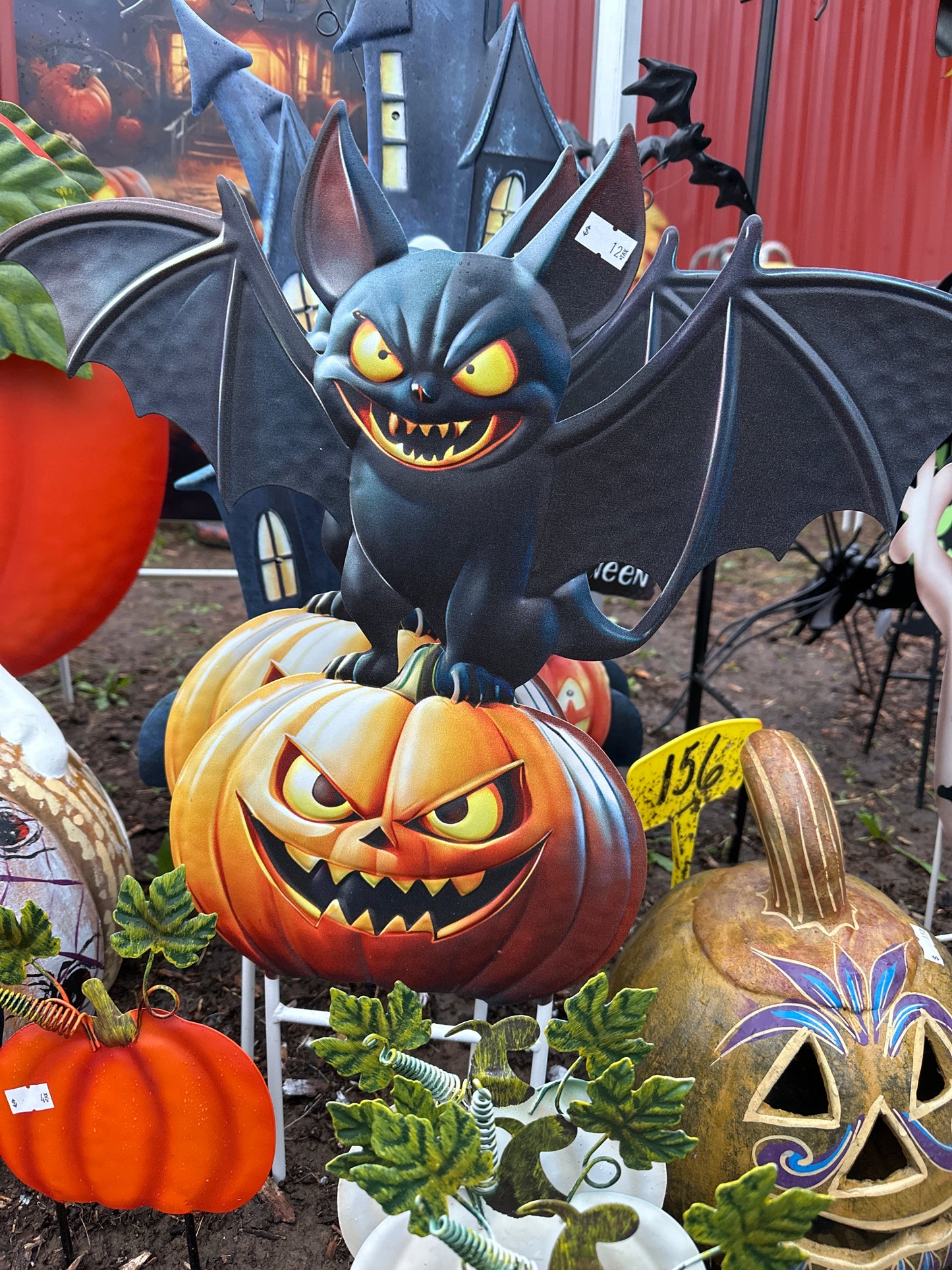 Metal Halloween Bat On Pumpkin
