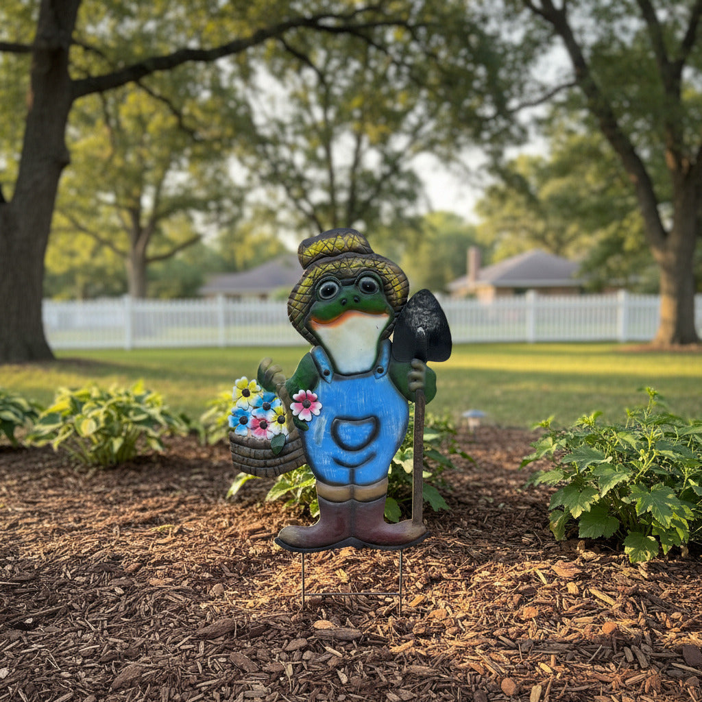 XL Flat Metal Gardening Frog