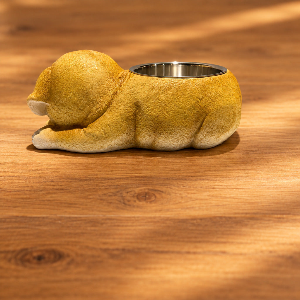 Lab Puppy With Stainless Water Bowl