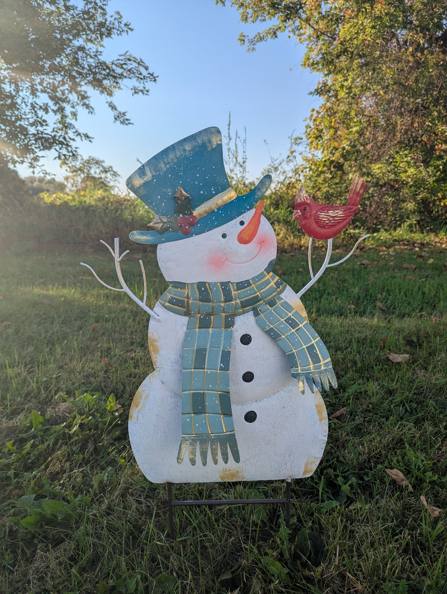 Christmas Metal Teal Snowman