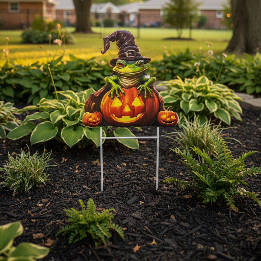 Metal Halloween Frog On Pumpkin