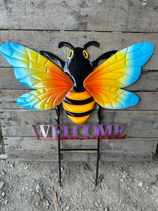 Metal Welcome Bee on 2 Poles