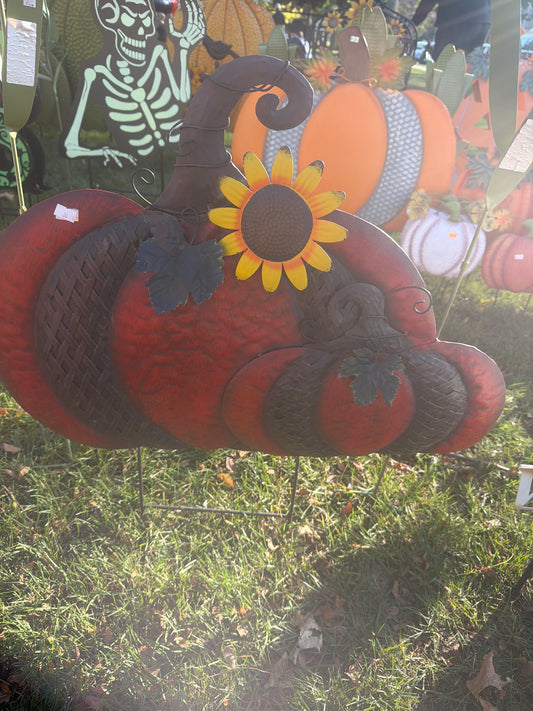 Double Orange Lattice Pumpkin with Sunflower