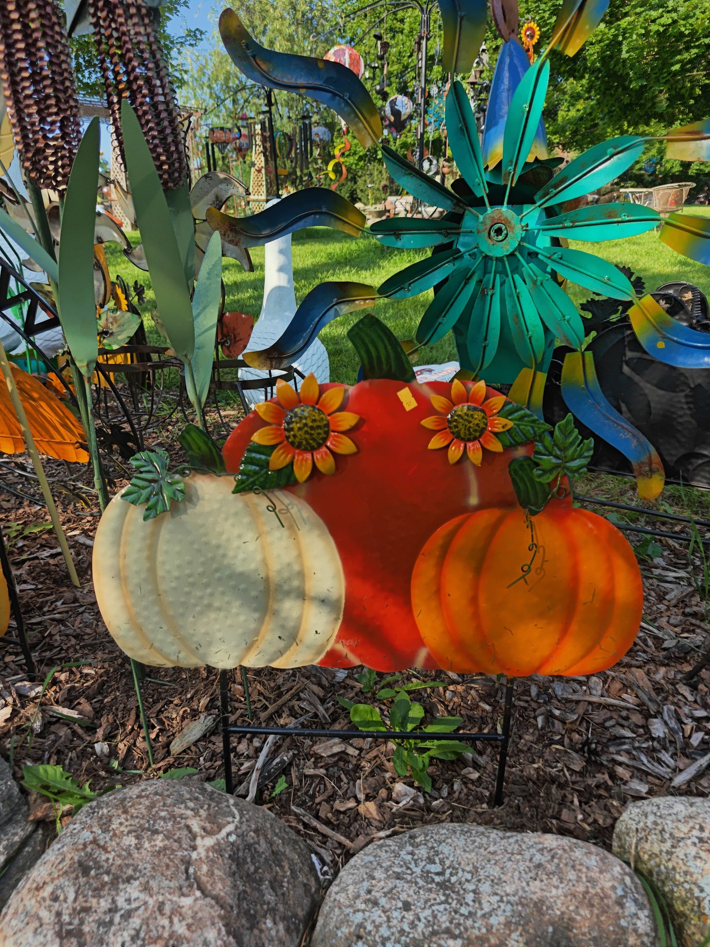 Triple Pumpkin With Sunflowers