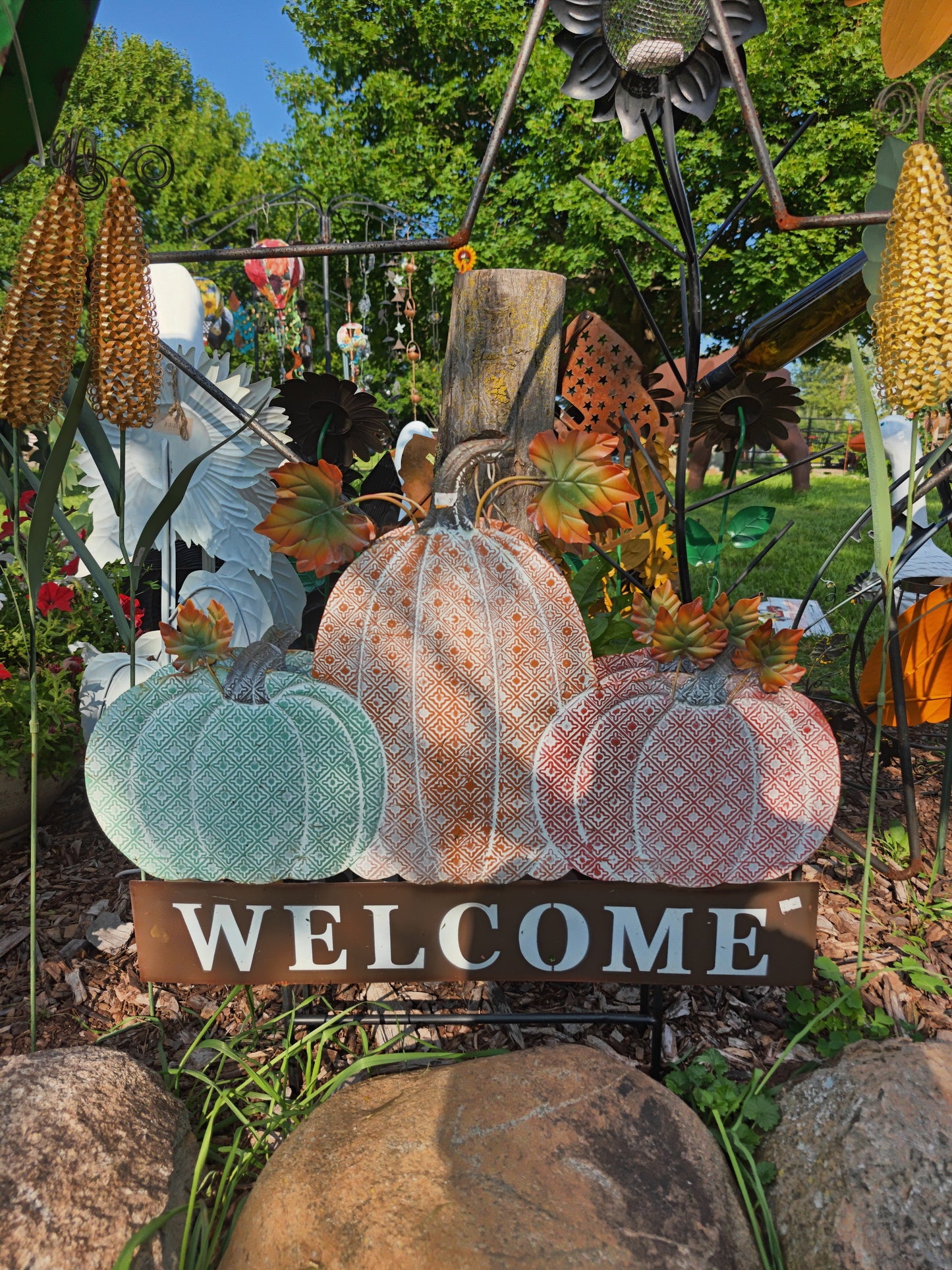 3 Textured Welcome Pumpkins