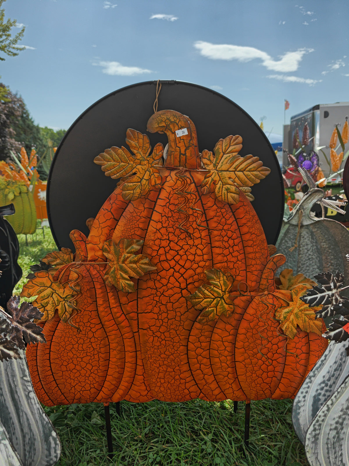 3 Orange Crackle Pumpkin Stake