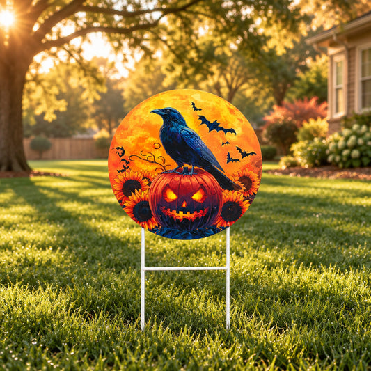 Round Metal Halloween Crow