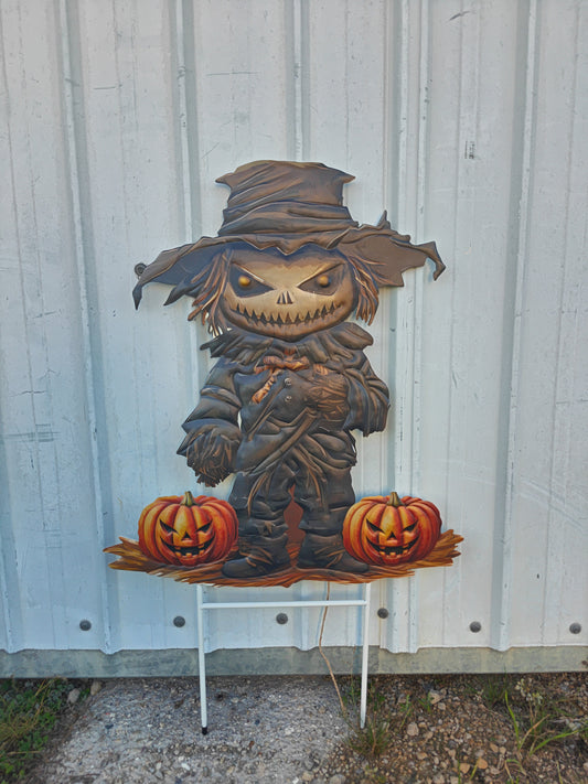 Metal Scary Scarecrow with Pumpkin