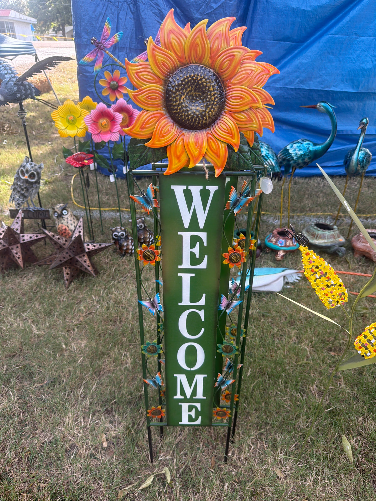 Vertical Welcome Sunflower and Butterflies
