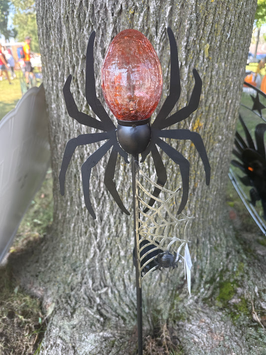 Metal Spider Yard Decor On Pole