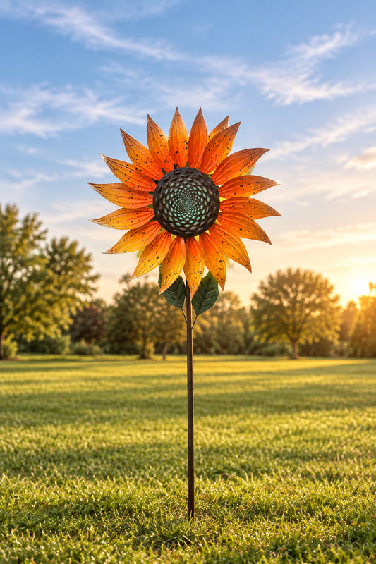 Metal Sunflower Spinner On Pole