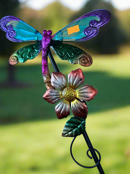 Glass Wing Dragonfly with Flower Stake