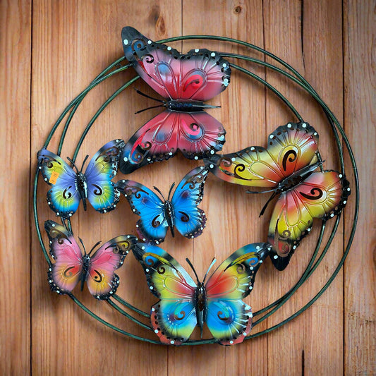 Metal Butterfly Circle Wall Hanging