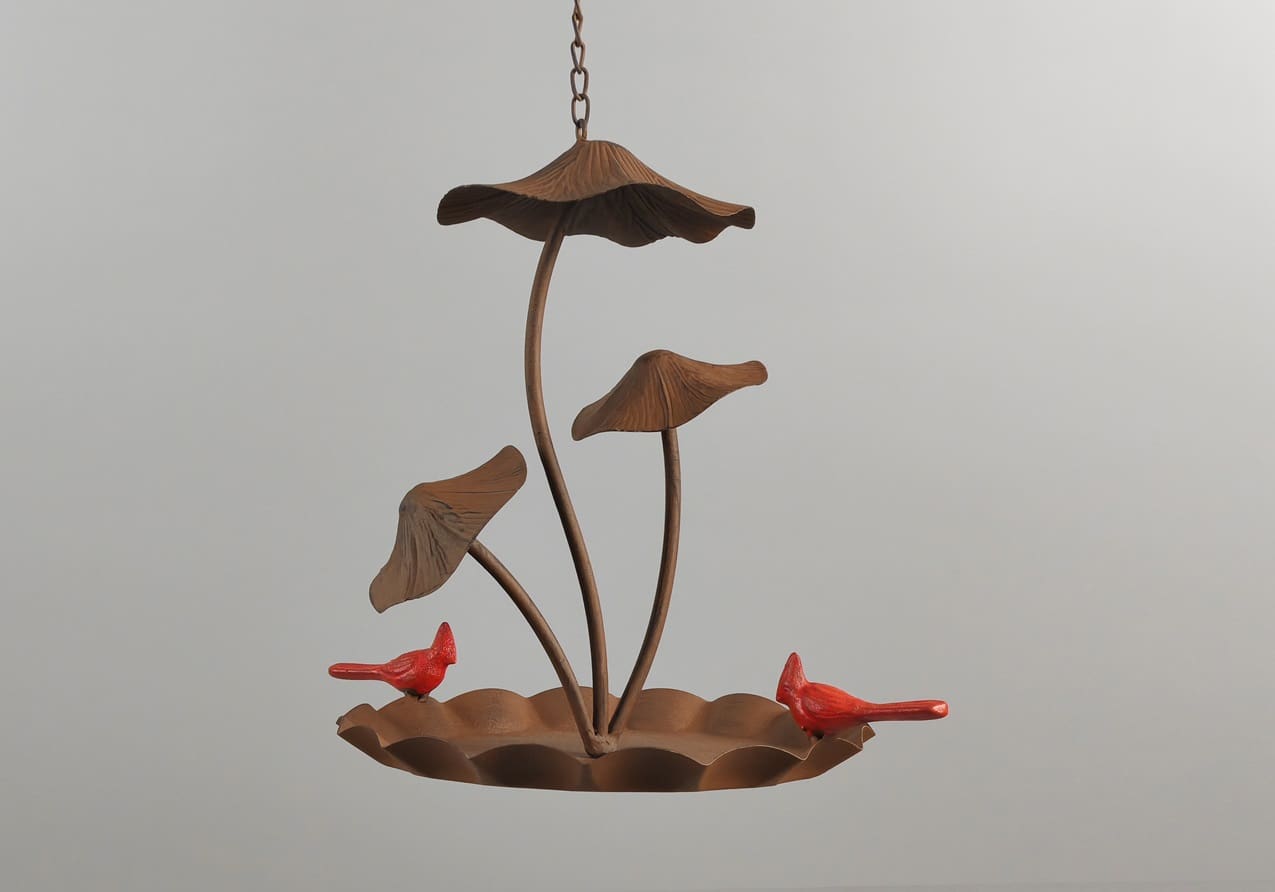 Hanging Mushroom Bird Feeder with Cardinal