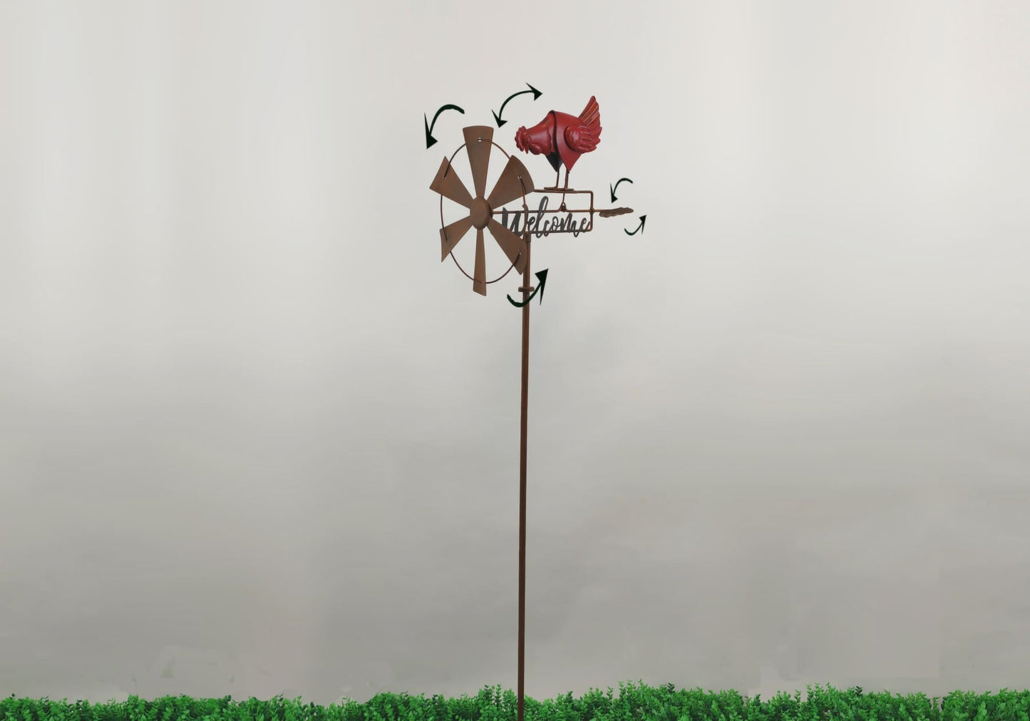 Rooster Windmill Garden Stake with Welcome Sign - 62"