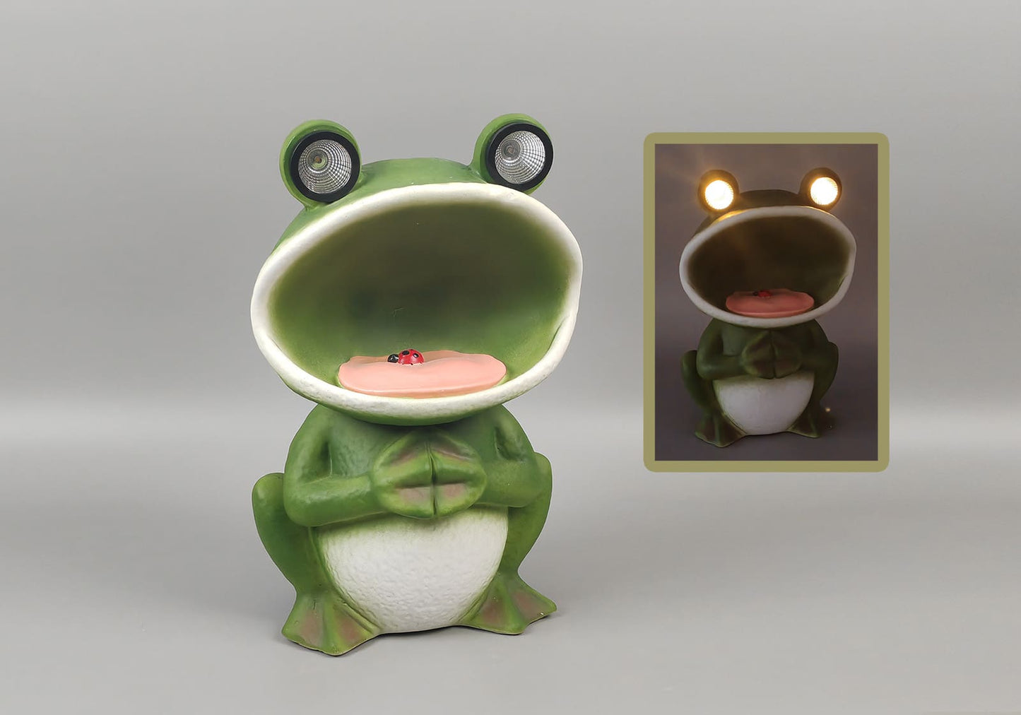 Solar Frog Bird Feeder with Light-Up Eyes - 16"