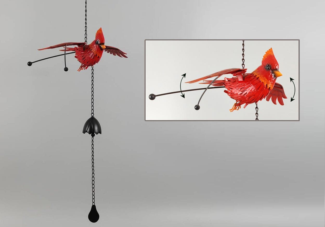 Metal Cardinal Wind Chime 37H