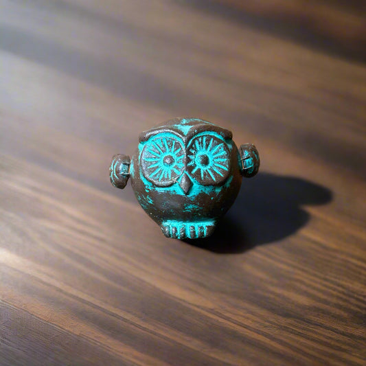 Small Round Green Owl with wings
