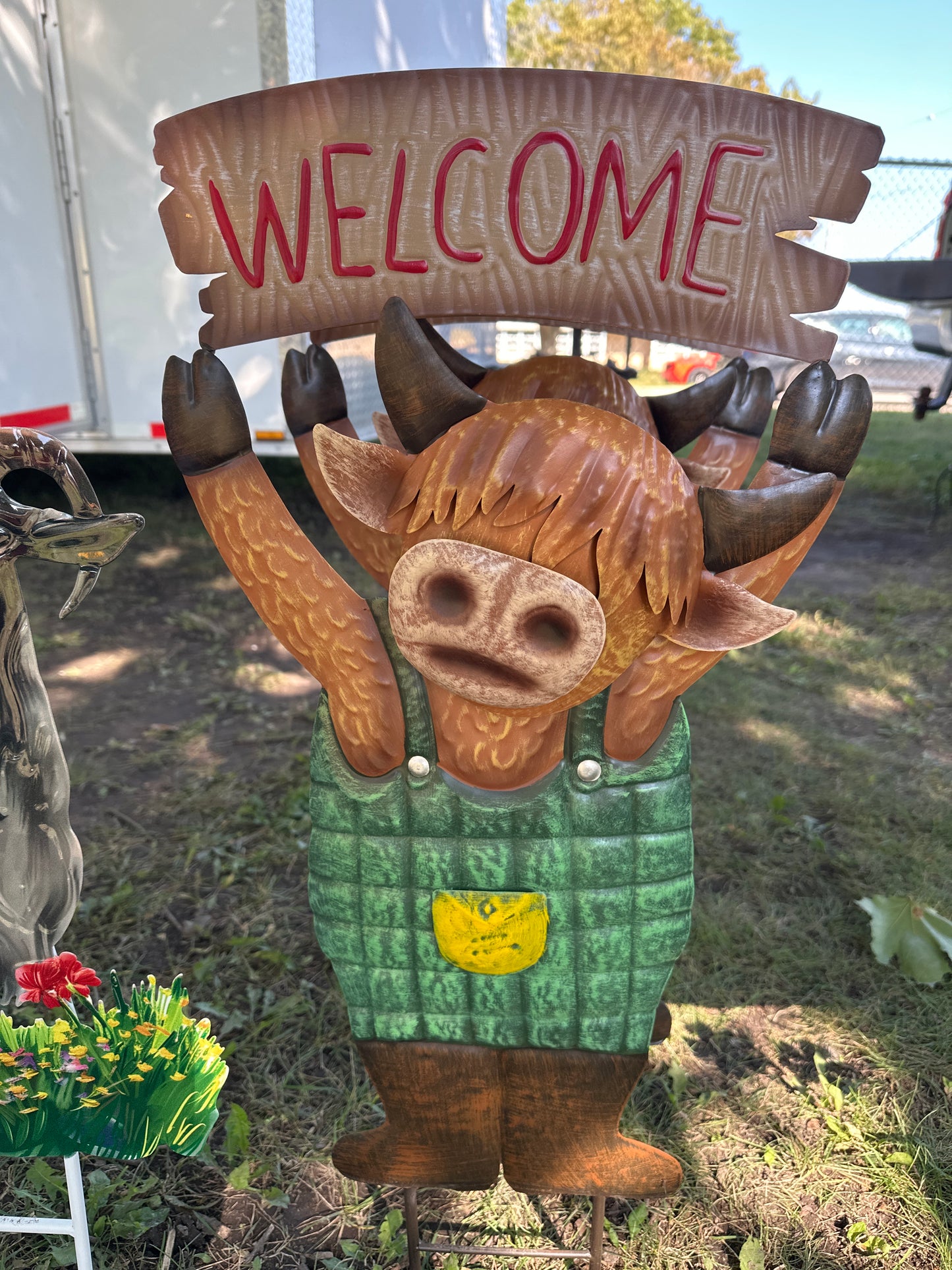 Metal Hairy Cow On 2 Poles