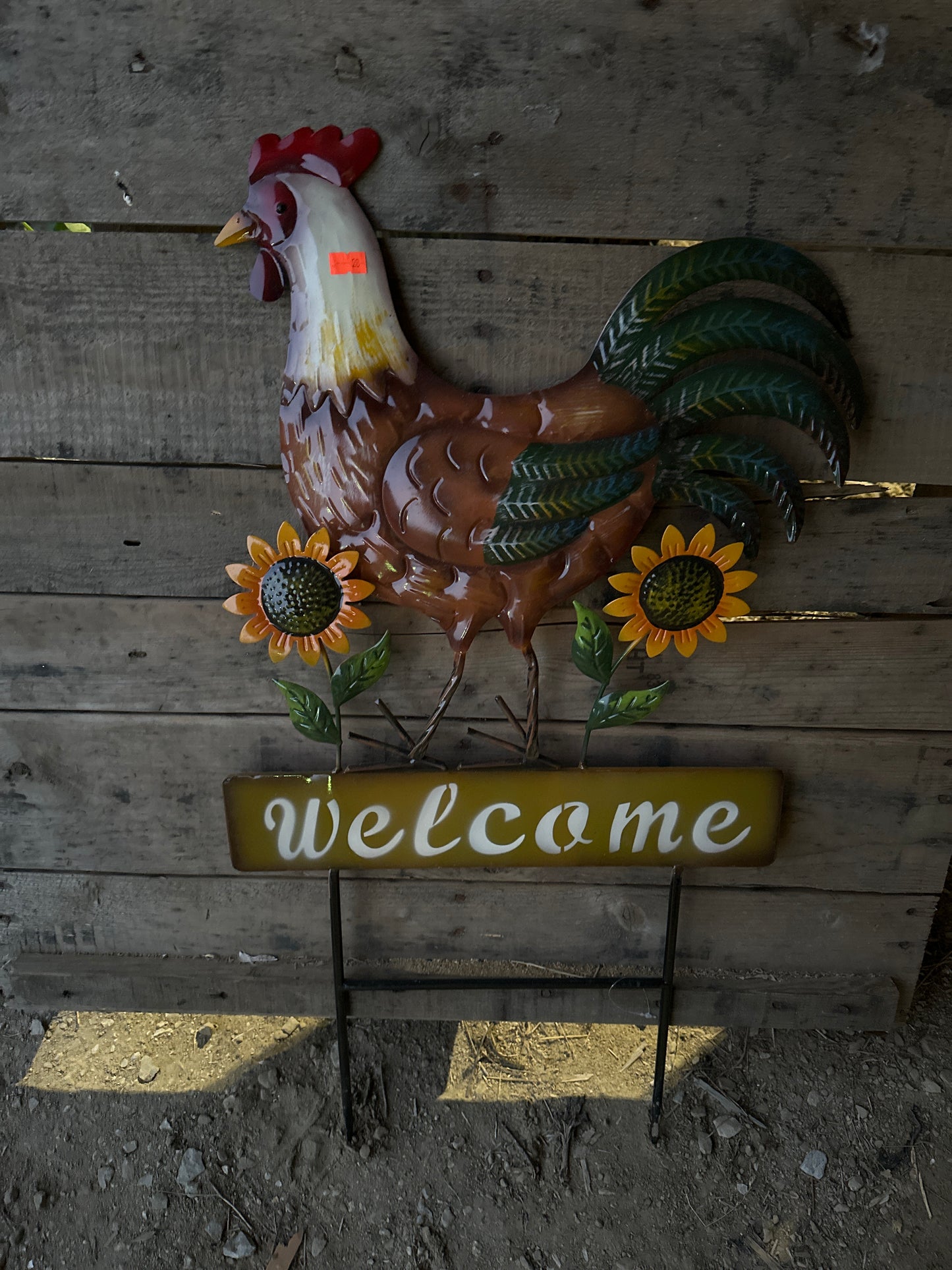 Metal Welcome Rooster with Sunflowers on 2 poles