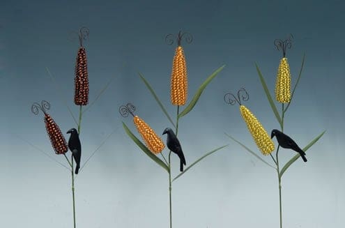 Double Corn with Crow Garden Stake 44in