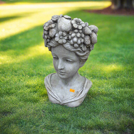 Cement Lady Head Pot Fruit
