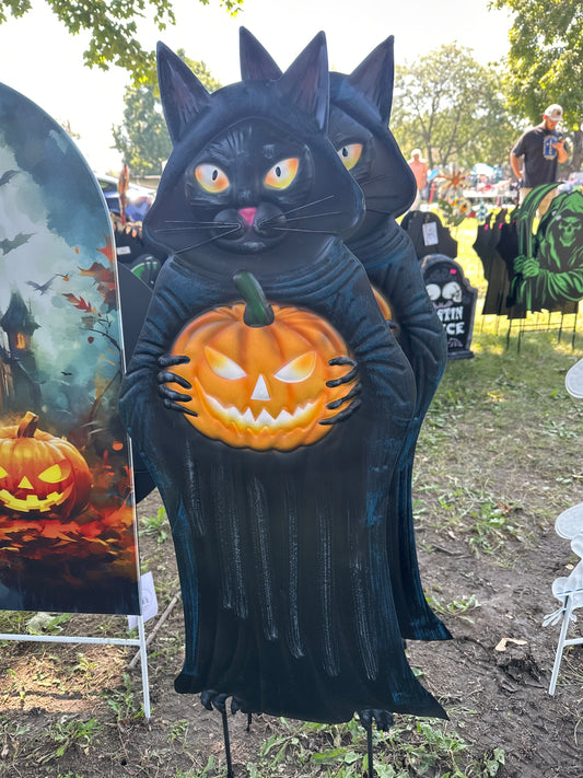 Metal Halloween Cat with Jack