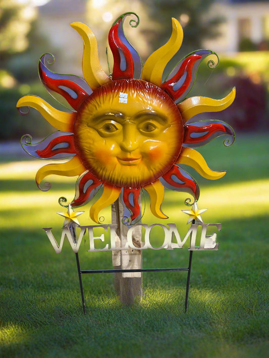 Colorful Metal Welcome Sun on Poles