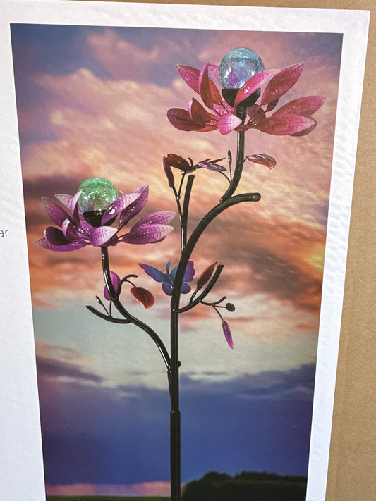 Solar Wind Spinner Pink and Purple spinning flowers with Butterfly