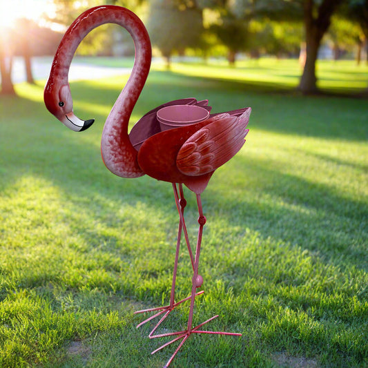 Metal Moving Flamingo Planter