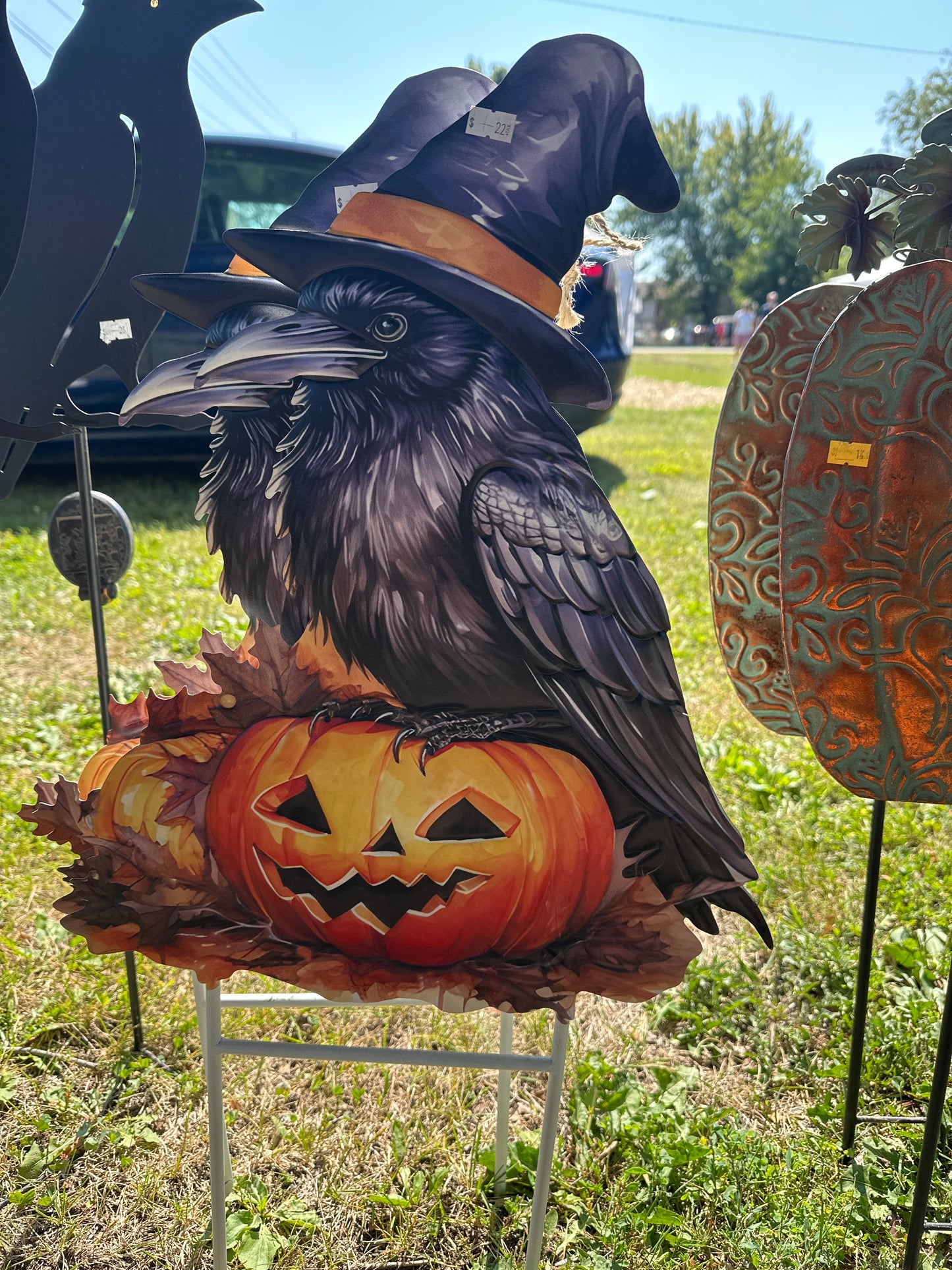 Metal Halloween Crow On Pumpkin