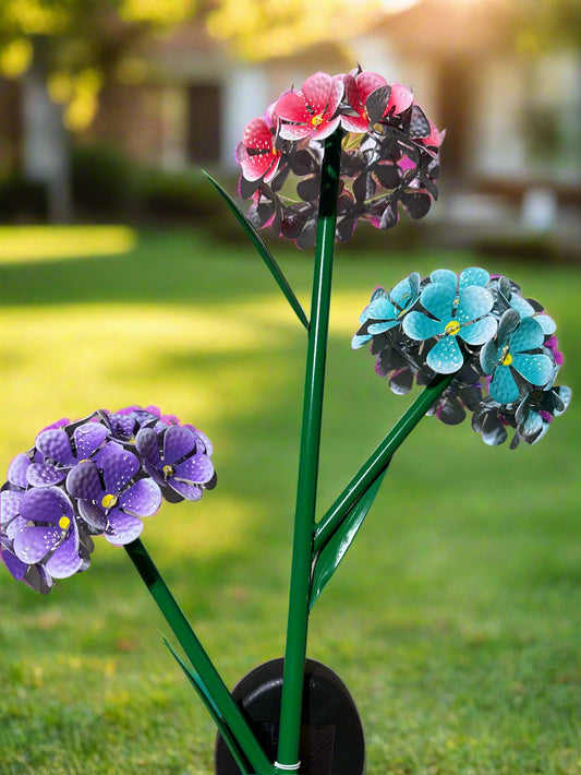 Solar Hydrangea Trio Garden Stake