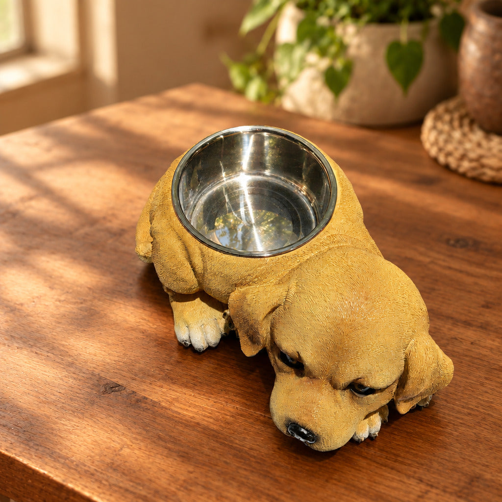 Lab Puppy With Stainless Water Bowl