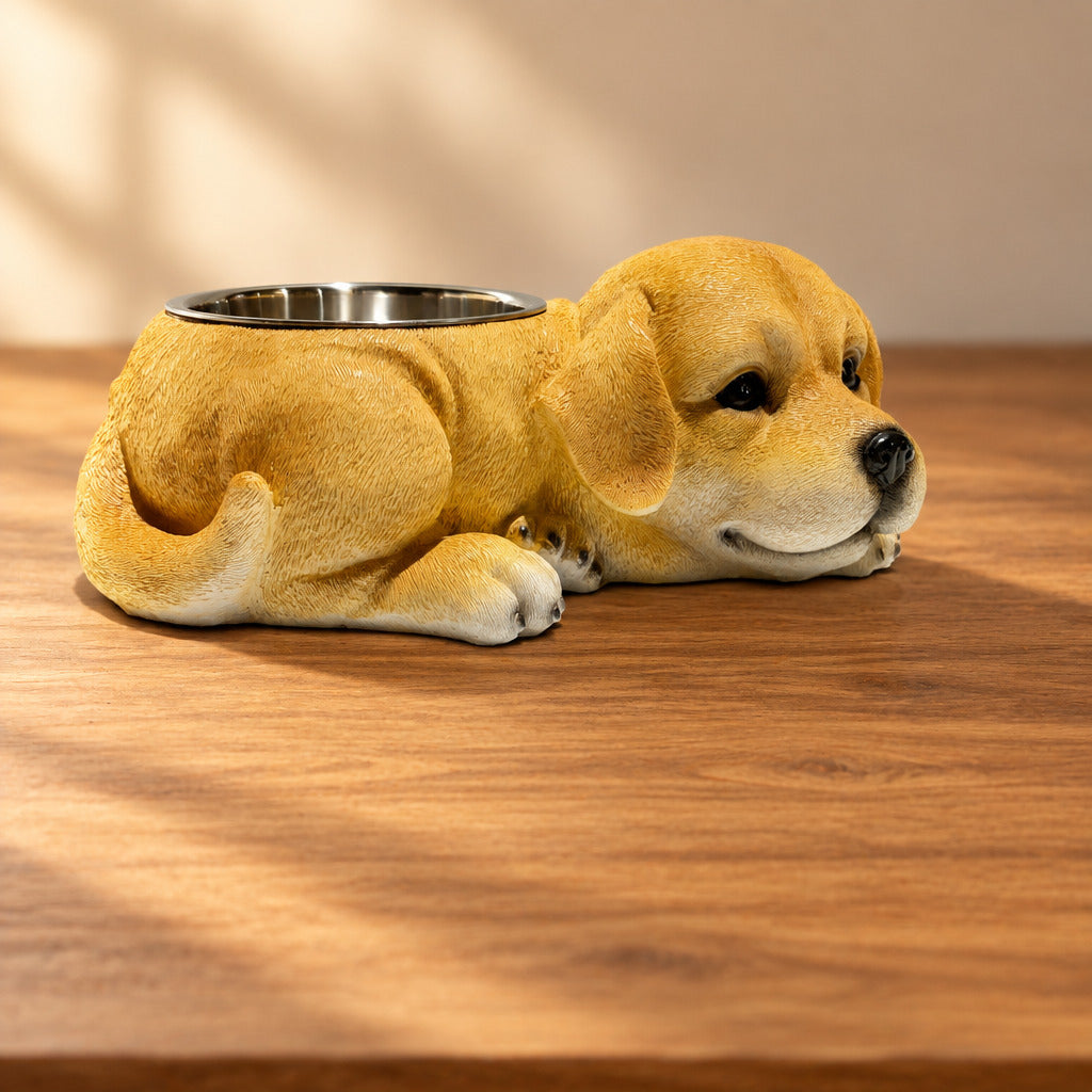 Lab Puppy With Stainless Water Bowl
