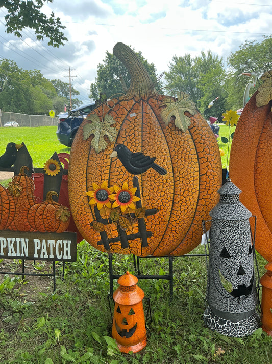 Large Pumpkin With Fence Crow