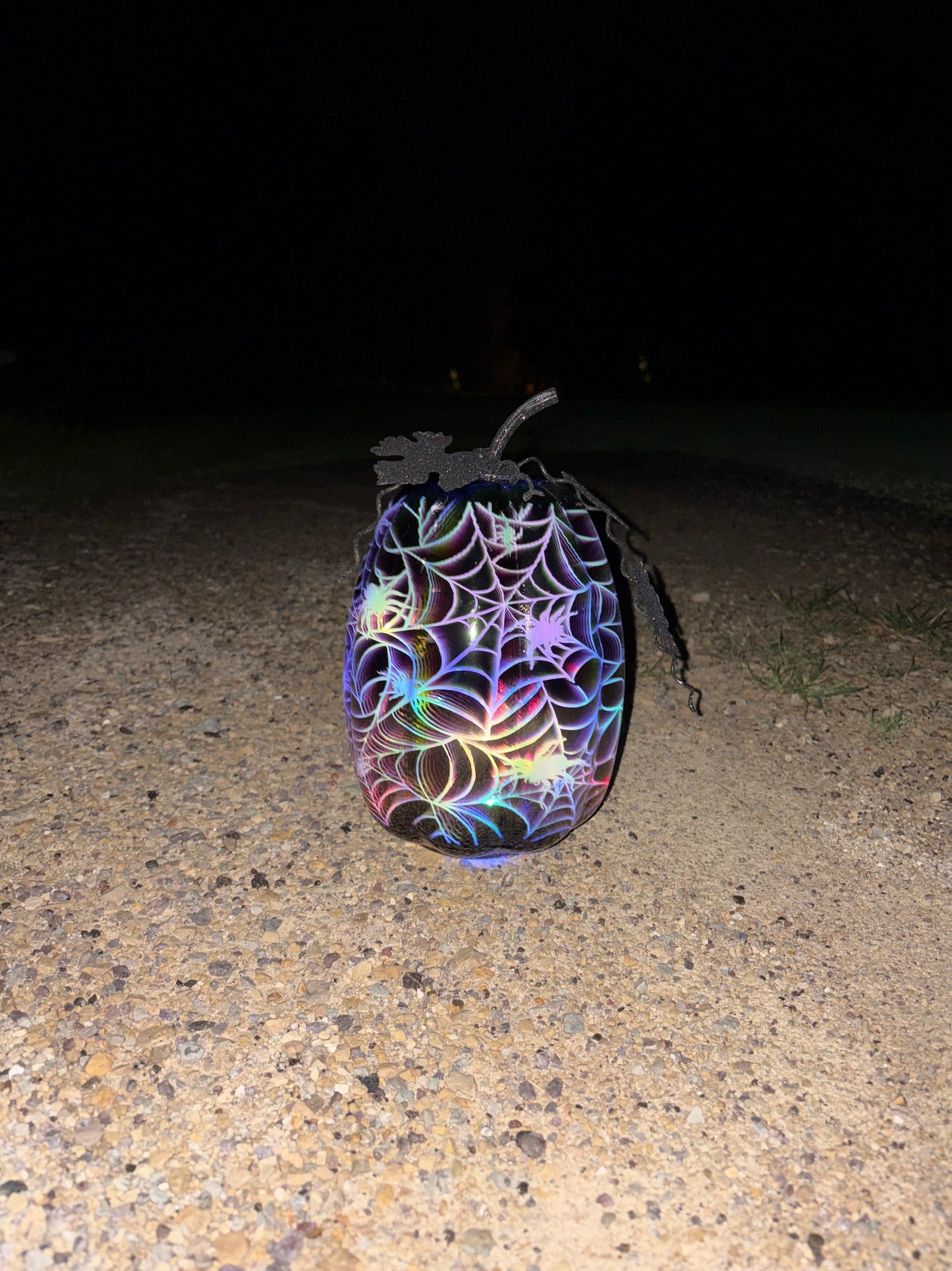 Led Glass Pumpkin Black Spiderweb