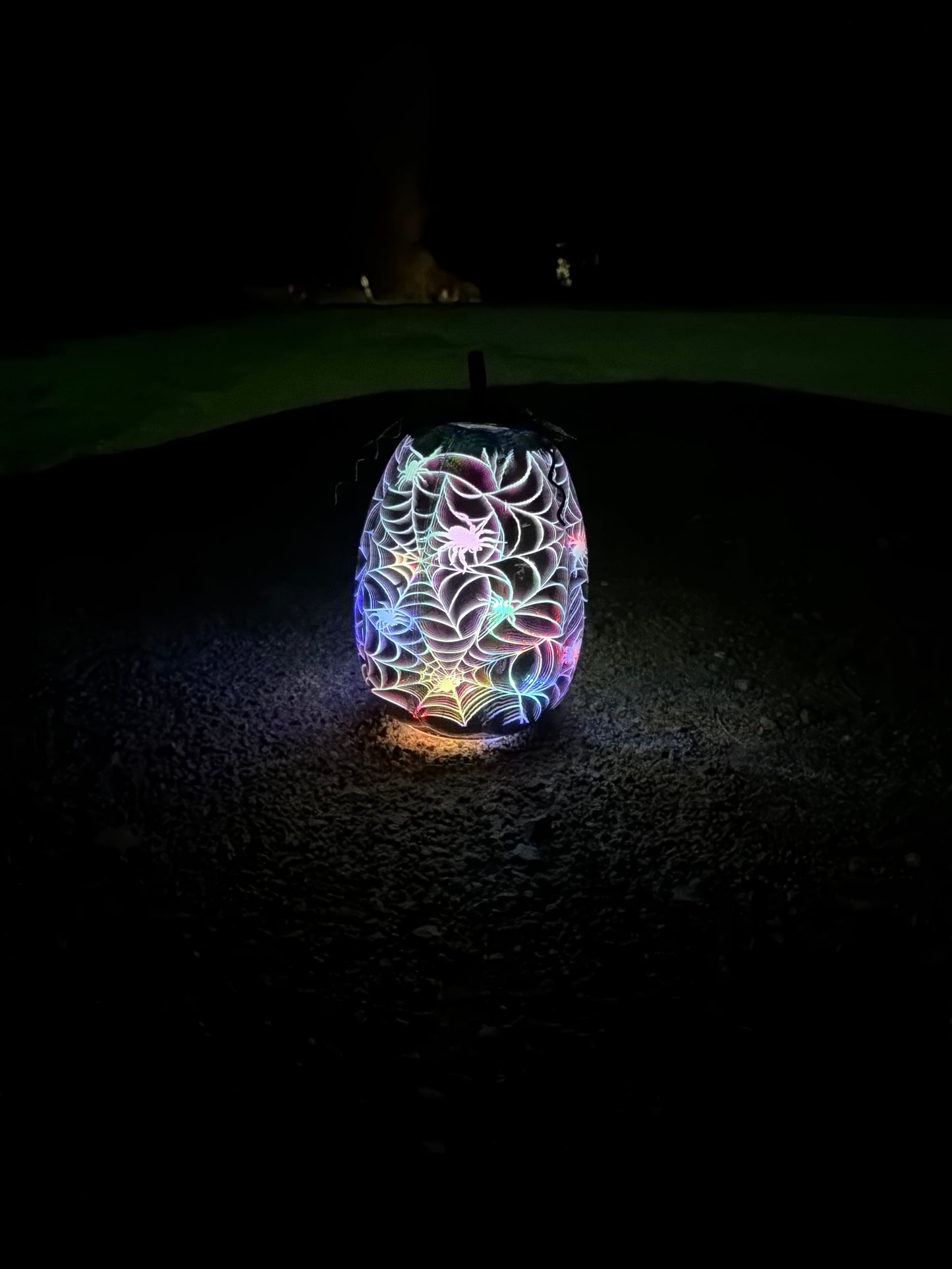 Led Glass Pumpkin Black Spiderweb