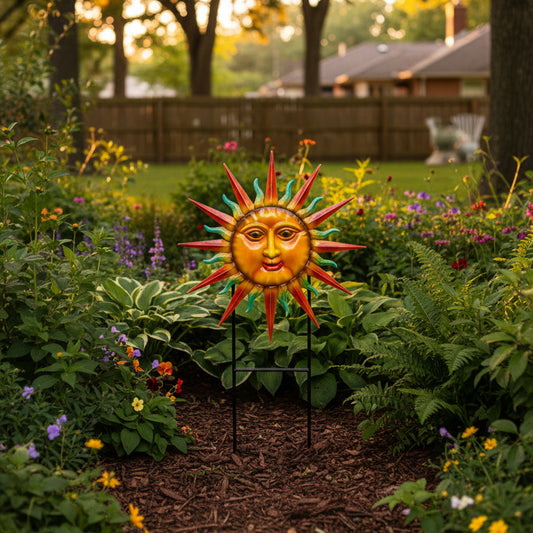 Metal Tri Colored Sun Face On 2 Pole