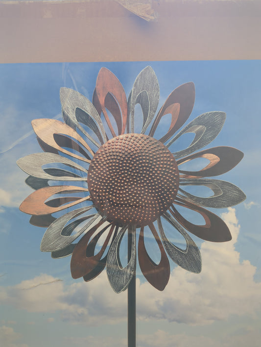 Brown and Blue Sunflower Wind Spinner