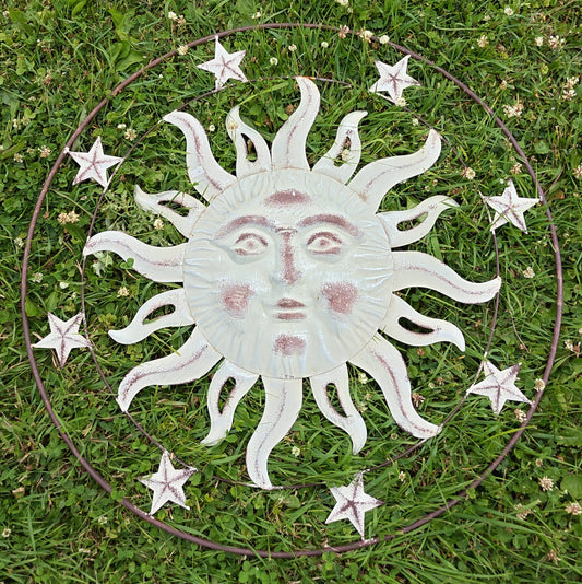 White Sun Face with Stars