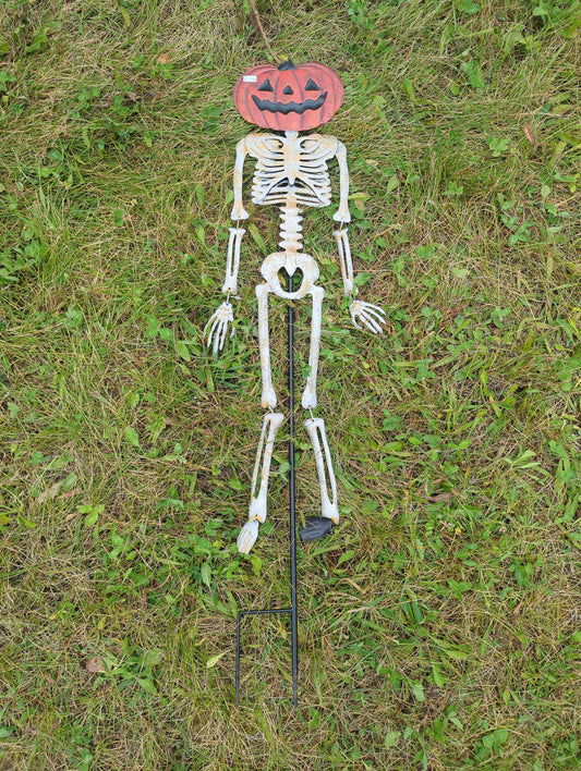 Metal Skeleton with Pumpkin Head