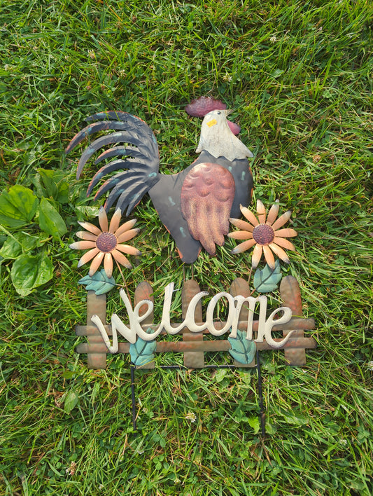 Metal Welcome Rooster